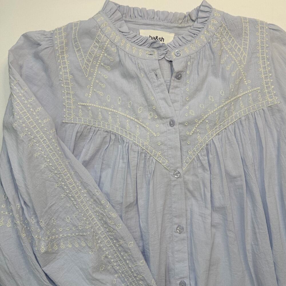 ba&sh Jaky Embroidered Blouse Blue and White | Boho Romantic French Style Size 3 - Picture 7 of 14